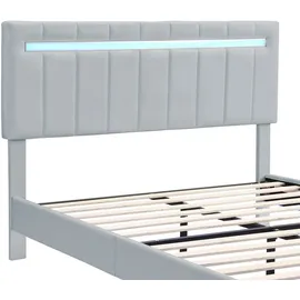 XDOVET Polsterbett mit LED-Leuchten und Kopfteildesign Doppelbett-Gästebett Hautfreundlichem Leinen 160 x 200 cm Grau - Grau