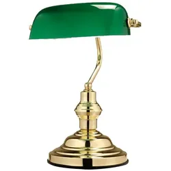 Antike Schreibtischlampe aus Metall Messing mit grünem Glas
