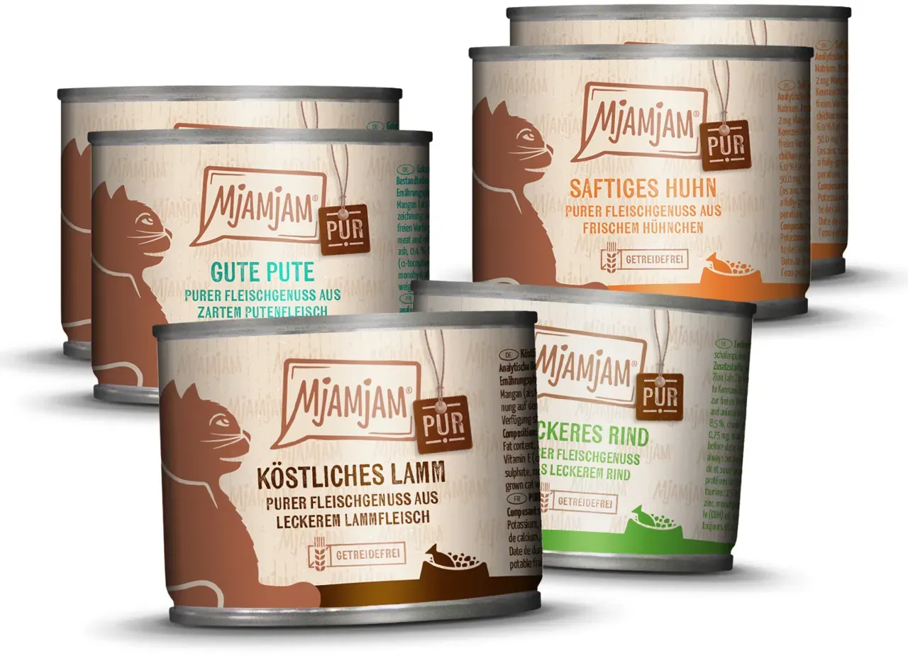 MJAMJAM Mixpaket 6 x 200g Dose Katzennassfutter Mixpaket V - Purer Fleischgenuss