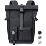 NULSTA Cityrucksack Rucksack Herren Rucksack Damen Groß Rolltop Rucksack Wasserdicht, Freizeitrucksack Backpack Schulrucksack Rucksack mit laptopfach schwarz