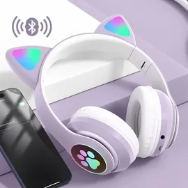 Avizar Bluetooth Kinderkopfhörer Katzenohren Violett