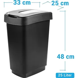 2friends 2er Set, 25L - Küchenmülleimer, Mülleimer Küche Abfalleimer mit Schwingdeckel - Schwarz/Silber - für Recycling & Mülltrennung, - Schwarz