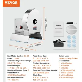 Vevor Elektrischer Gemüsehobel, 0–12 mm Dicke, Einstellbare kommerzielle Schneidemaschine, Manueller Edelstahl-Lebensmittelschneider, Aufschnitt...