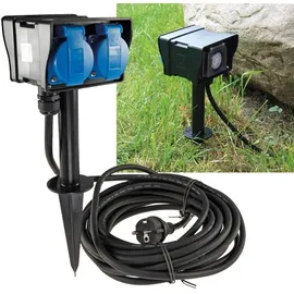 ChiliTec Gartensteckdose 10 m Schwarz 2 St.