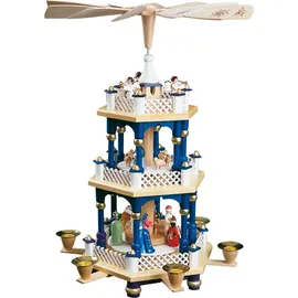 T.O.P. Glässer Erzgebirge Pyramide Christi Geburt blau, Höhe 40 cm