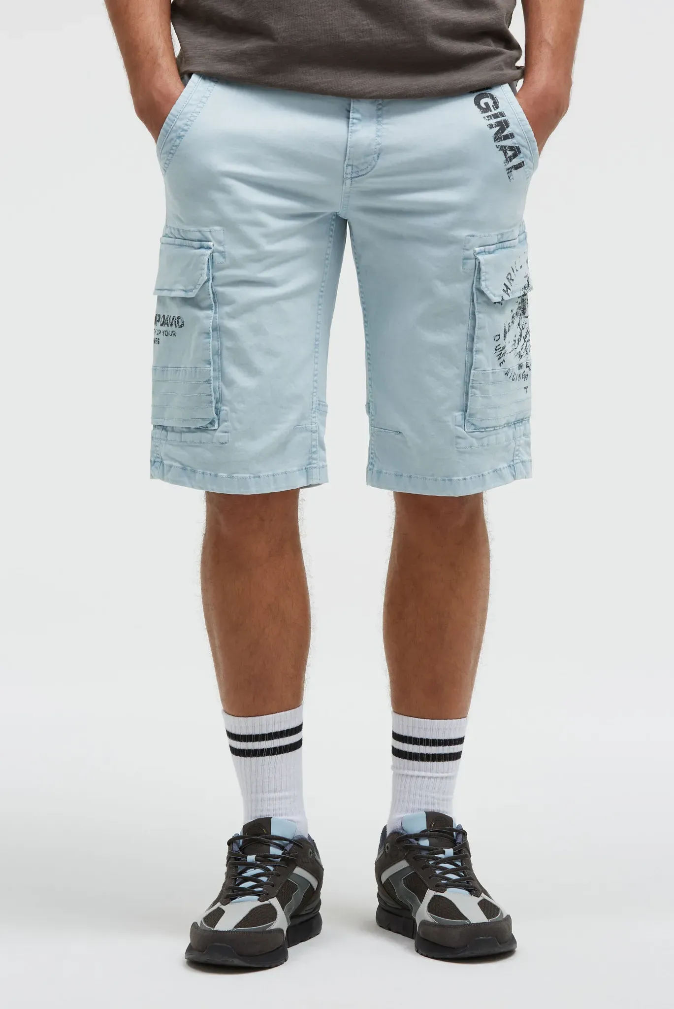 Shorts CAMP DAVID, Herren, Gr. XXL, Normalgrößen, blau (silber blau), Twill, Material: 98% Baumwolle, 2% Elasthan, bedruckt, regular fit knielang, Hosen Shorts, mit Bindeband innen am Bund