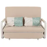 MCW Schlafsofa MCW-M83, Schlafcouch Couch Sofa, Schlaffunktion Bettkasten Liegefläche, 130x185cm ~ Stoff/Textil beige