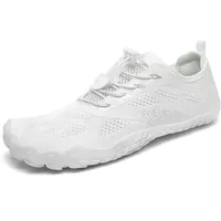 SAGUARO Barfuss Schuhe Damen Barfußschuhe Herren Outdoor Barfussschuhe Leicht Zehenschuhe Barfuß Fitnessschuhe mit Breiter Zehenbox Weiß,Gr.44 - 44 EU