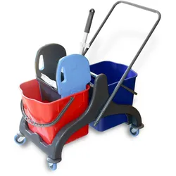 SemyTop Doppelfahrwagen,Reinigungswagen 2 farbige Eimer, Mopp-Presse