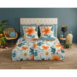 Good Morning Spirit Blumen Blau/Orange 200 x 200 cm + 2 x 80 x 80 cm