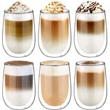 glastal 350ml Doppelwandige Latte Macchiato Gläser Set Borosilikatglas Kaffeetassen Glas 6er Set Kaffeeglas Teegläser für Cappuccino,Latte,Tee,EIS,Eistee,Iced Americano,Milch,Saft,Bier