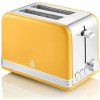 SWAN ST19010YELNEU Retro Toaster Breite Schlitze 2 Scheiben 3 Funktionen 6 Stufen Toasting, Vintage, Gelb, 800W