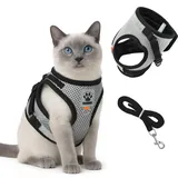 AUYAO Katzengeschirr mit Leine Katzengeschirr Katzengarnitur Ausbruchsicher Set 3Pcs mit Katzenleine und Geschirr Ausbruchsicheres Katzenleine für Katzen Kitten Brustgeschirr Cat Harness (Schwarz,S)