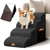 Masthome Hundetreppe für Kleine Hunde, 4 Stufen Haustiertreppe mit Waschbarer Bezug, 52cm Hoch Katzentreppe aus Schwamm für hohe Betten, Leiter Hunderampe, Abnehmbar, Schwarz