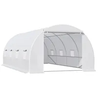 Gewächshaus 595x300x200cm Foliengewächshaus Tomatenhaus Mit Tür, Fenster, Folientunnel Aus Verzinktem Stahl, Pflanztunnel, Treibhaus Inkl. Erdanker Seilen, Gartentunnel, Weiß