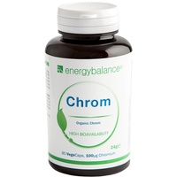 EnergyBalance Chrom Organisch Natural - Kapseln mit Chromhefe und Kurkuma - bei Histaminintoleranz, Blutzuckerspiegel - Vegan, ohne Zusätze - 90 VegeCaps à 100 μg