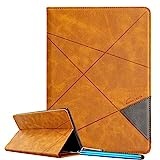 LEMORRY Hülle für Samsung Galaxy Tab S7 FE / T730 / T733 / T736B Leder Klapphülle Tablet Flip Case Holster mit Kartenfächern, Ständer, Hidden-Magnetic (Gelb)