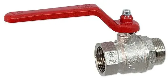 Kugelhahn 3/4'' IG x 3/4'' AG - DN 20 - Messing vernickelt - mit Hebelgriff rot