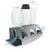 SodaClean SodaClean® Premium Abtropfhalter aus Edelstahl mit Abtropfwanne - für SodaStream und Emil Flaschen | spülmaschinenfest Abtropfständer Abtropfgestell inkl. Deckelhalterung | Crystal Easy Power (3er)