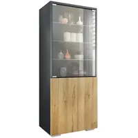 Vladon Vitrine, Eiche, 50x122.5x34.5 cm, Wohnzimmer, Wohnwände, Vitrinenschränke