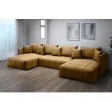 furmeb24 ASPEN U Ecksofa mit Schlaffunktion Bettzeugablage 346x188cm, U Form, - gelb
