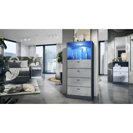 Vladon Kommode Pino V3 56 x 125 x 36 cm Anthrazit matt / Beton Oxid Optik