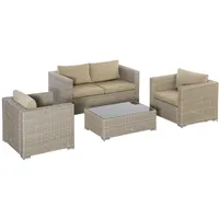 Outsunny 4-Tlg. Polyrattan Gartenmöbel Set mit Couchtisch und Sitzkissen