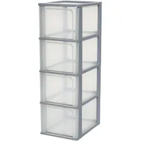 Iris Ohyama Iris Ohyama, Kunststoff Schubladenbox mit 4 tiefen Schubladen, Grau, Easy-Pull-System, A4, A5 & A6 Format, Schreibtisch Organizer für Büro, Schule, Schreibwaren, BPA-frei, Schubladenschrank, OCH-2400