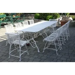 Casa Padrino Jugendstil Schmiedeeisen Garten Möbel Set Antik Weiß - 1 Garten Tisch & 10 Garten Stühle - Barock & Jugendstil Gastronomie & Garten Möbel