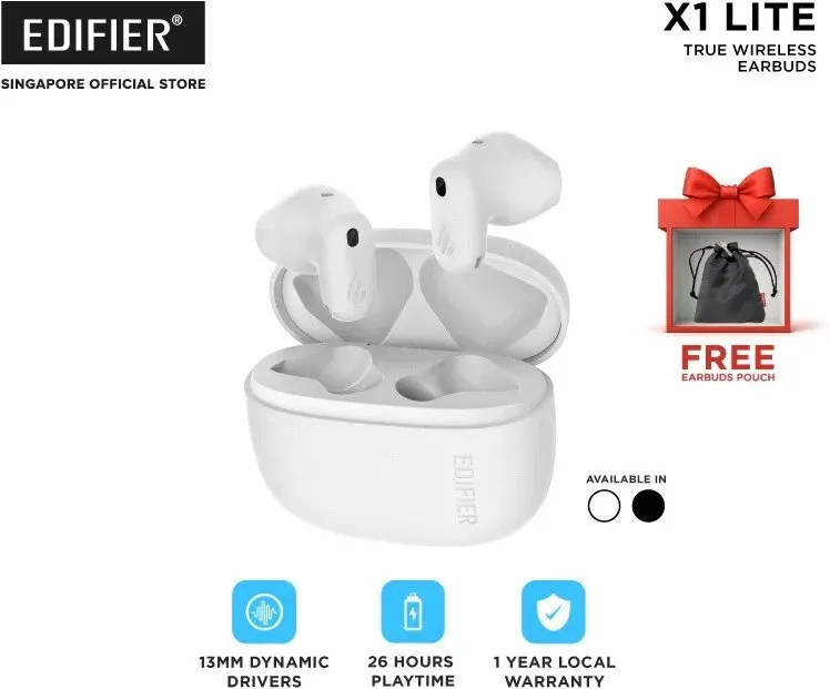 EDIFIER X1 Lite True Wireless In-Ear-Kopfhörer, Bluetooth 5.4, 26 Stunden Wiedergabezeit, Single-Mikrofon-KI für klare Anrufe, IP54 schweißresistent, geringe Latenz, unterstützt Schnellladung, Weiß