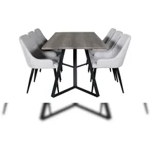VCM Ebuy24, Essgruppe Esstisch El Holz dekor grau und 6 Plaza Esszimmerstühle hellgrau, schwarz.