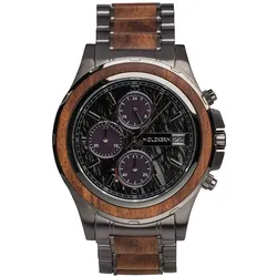 Holzkern Herrenuhr Solar-Chronograph Angkor Koa/Marmor