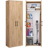Bellamio Apol Besenschrank - Mehrzweckschrank in Eichenoptik - Vorratsschrank mit Staubsaugerfach - Putzschrank aus Holz - Flurschrank mit Stauraum - Haushaltsschrank - Allzweckschrank 176x33x60 cm
