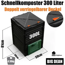 BigDean Komposter Garten 300 Liter Schnellkomposter aus wetterfestem Kunststoff & Made in Europe