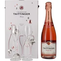 Taittinger Champagner 0,75l Brut Prestige Rosé mit zwei Gläser im Geschenkkarton - Geschenkset (Packung mit 6)