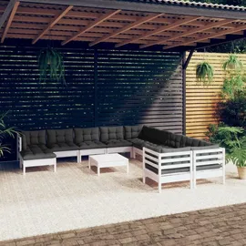 vidaXL Garten-Lounge-Set 12-tlg. weiß Kiefernholz