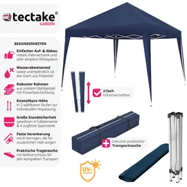 Tectake tectake® Pavillon Linosa 3 x 3 m höhenverstellbare Füße, inklusive Spannseile, Heringe und Tragetasche