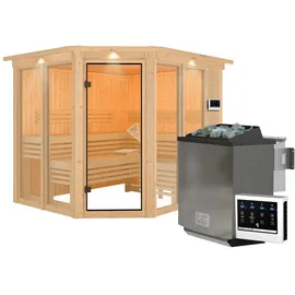 Karibu Ainur 3 inkl. 9 kW Bio-Kombiofen + ext. Steuerung + Dachkranz