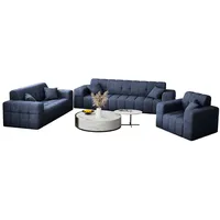 Fun Möbel Polstergarnitur Sofaset Designersofa NANCY 3-2-1 in Stoff Harmony, (Set, 3-tlg., inkl. 5 Zierkissen), Rundumbezug blau
