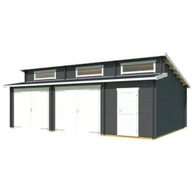 Lasita Maja Lasita Garage Hawaii Set mit Holztoren 780 cm x 520 cm Carbongrau