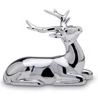 Kleine Liegende Silber Deko Rentier Figur & Geweih - Weihnachten Wildfigur 11 cm