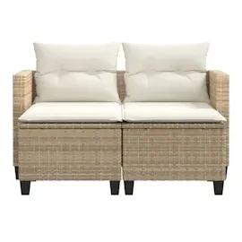 vidaXL Gartensofa 2-Sitzer mit Hockern Beige Poly Rattan