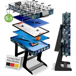 Juskys 5 in1 Spieltisch Ballzauber - klappbar mit Tischtennis, Kicker, Billard, Hockey & Basketball