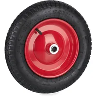 Relaxdays Schubkarrenrad 3.00-8, luftbereiftes Ersatzrad, Stahlfelge, bis 100 kg, Luftreifen mit Ventil, schwarz/rot
