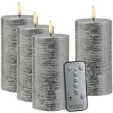 uYuni 4er Set LED Kerzenset PIA Rustik-Optik H: 15cm mit Batterien und Fernbedienung - silber -
