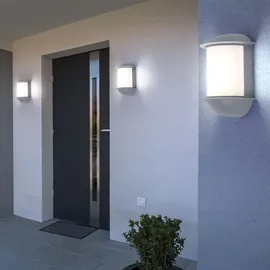 ETC Shop Wandleuchte Aussen Wandlampe Garten Terrassenleuchte Außen, Aluguss silber, 1x led 7W 550Lm, LxAxH 16x22x10 cm, 2er Set