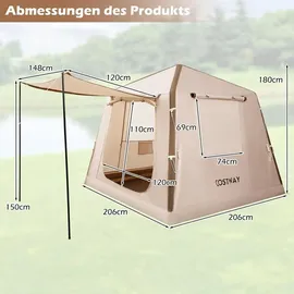 Costway Aufblasbares Zelt Familienzelt Braun/Khaki