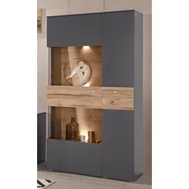 Forte Como grau (grau, eichefarben), B:90cm H:168cm T:41cm, FSC-zertifizierter Holzwerkstoff, Schränke, Vitrine, Highboard, LED Beleuchtung Einlegeböden, Glastüre, Soft Close