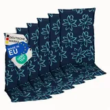 NYVI Hochlehnerauflage Hochlehner Auflagen 6er Set Barcelona - Gartenstuhlauflagen 118x50cm, (6 St), Stuhlauflage, Sitzauflage mit Halteband, UV-fest blau