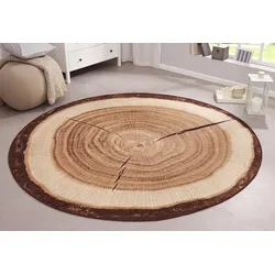 Teppich HANSE HOME "Baumstamm" Gr. 10, braun, H:6mm Ø:200cm, Kunstfaser, Teppiche, Holz Optik, Natur, Rutschfest, Wohnzimmer, Schlafzimmer, Esszimmer